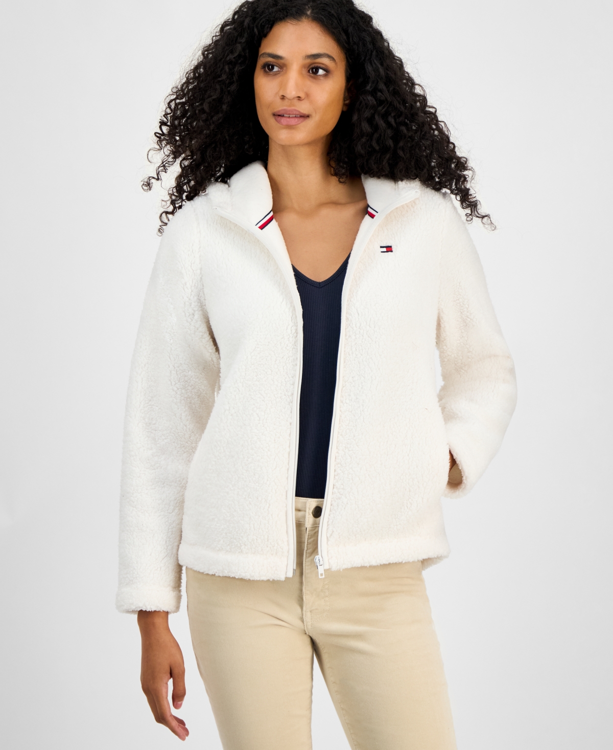 Tommy Hilfiger Women's Zip-front Long-sleeve Sherpa Jacket In White