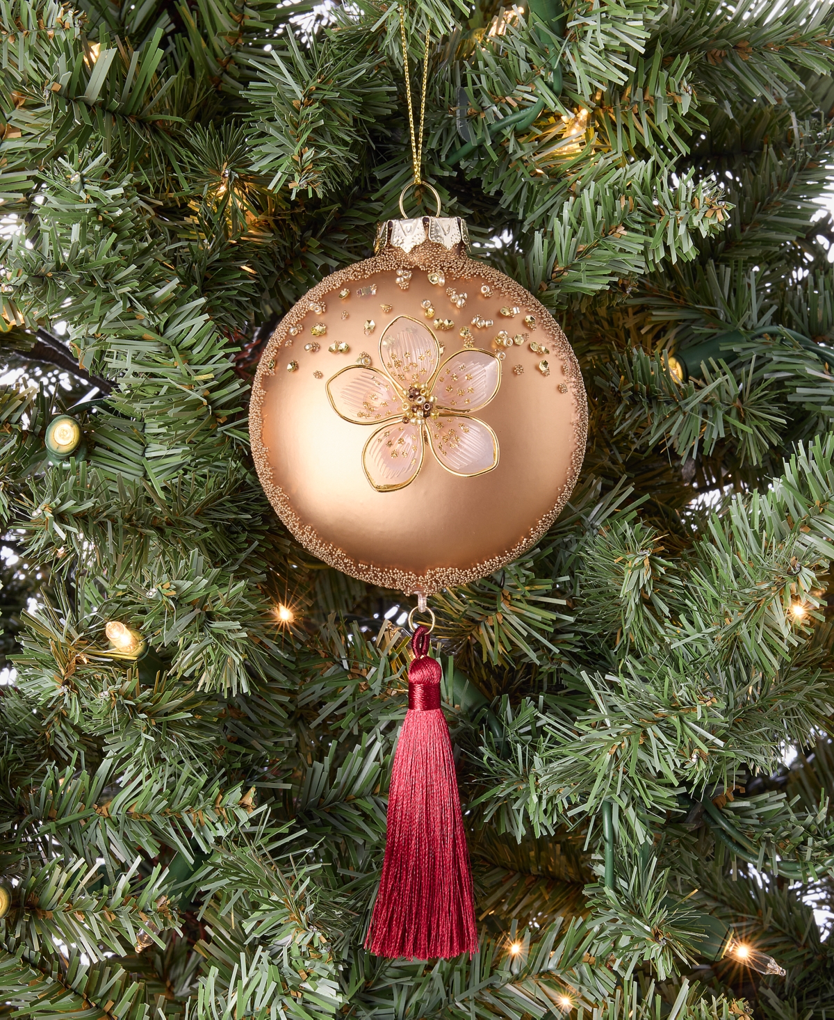 Holiday Lane Berry Tones Tasseled Gold Disk Ornament, Macy's Exclusive In Transparent