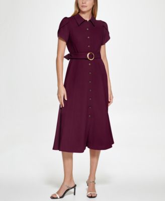 Calvin Klein - Women's Scuba Crepe Belted Shirtdress