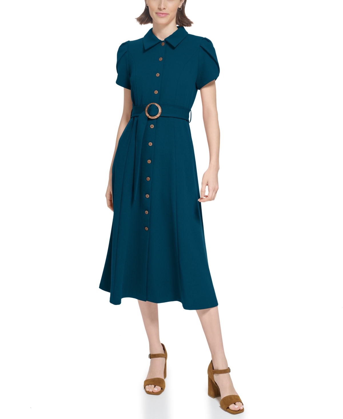 Calvin Klein Women's Scuba Crepe Belted Shirtdress - Cypress