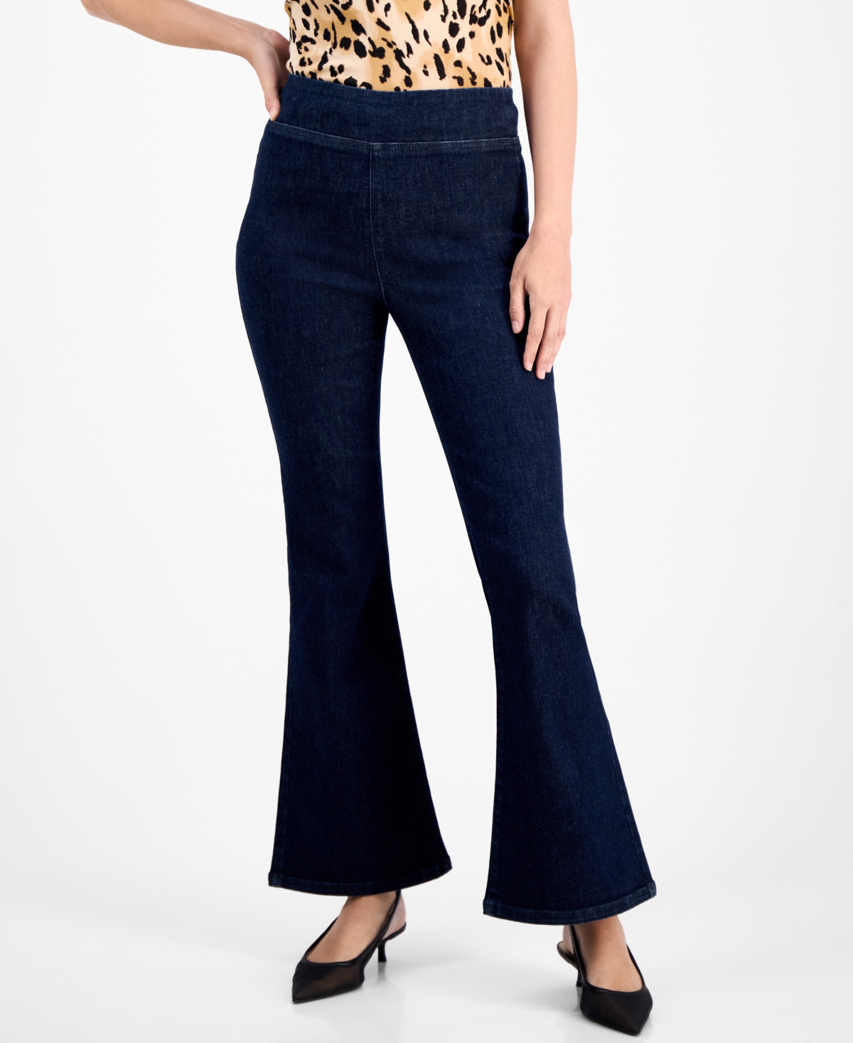 Inc International Concepts Petite High-rise Pull-on Flared Jeans, Macy's Exclusive In Blue
