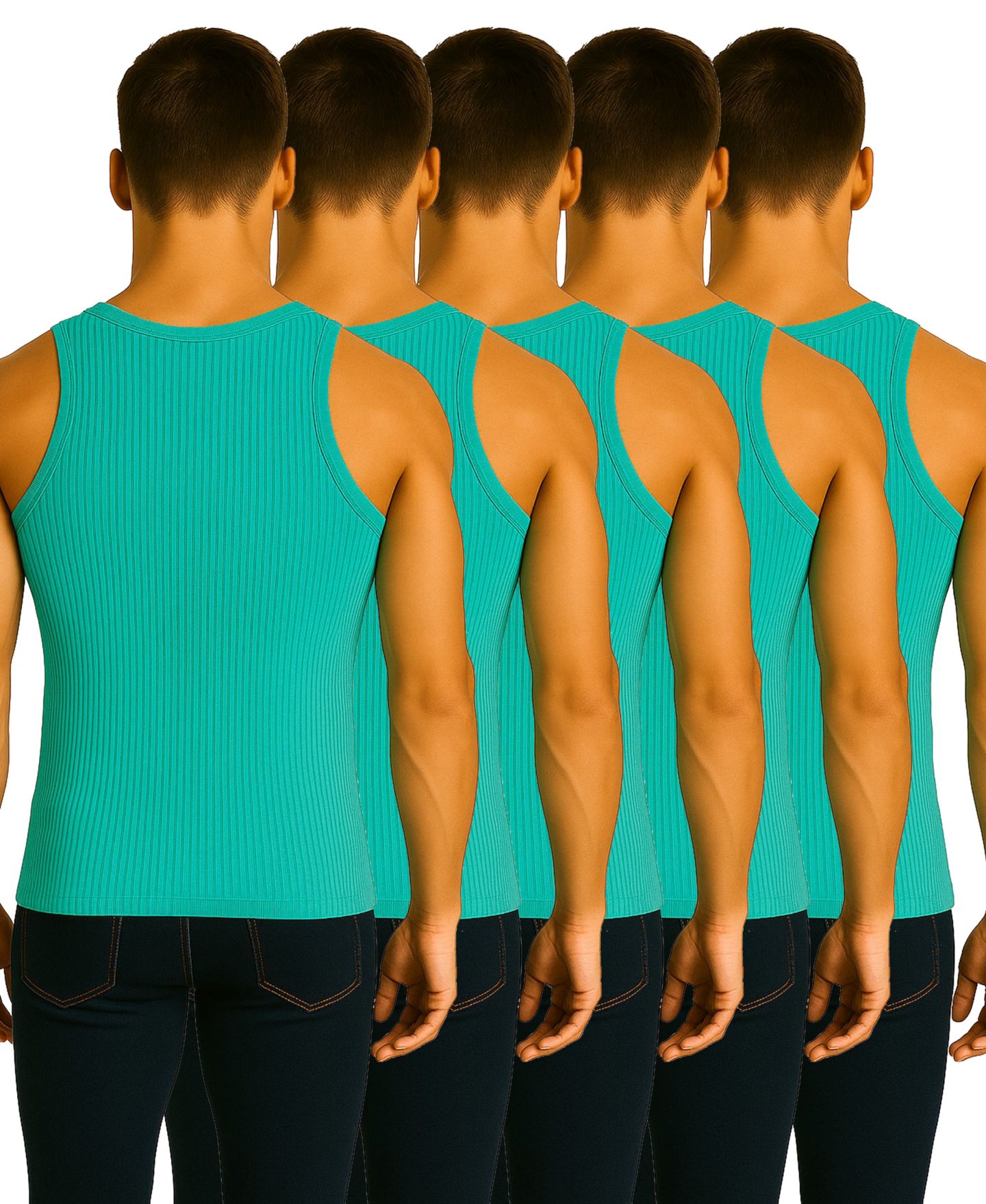 Мужские топы Galaxy By Harvic 5-Pack Heavyweight Ribbed, цвет: Аквамариновый — фото 2