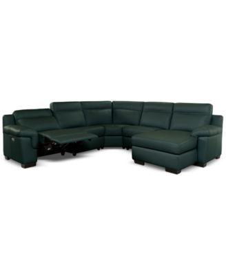 Julius II 5-Pc. Leather Chaise Sectional with 1 Power Recliner, Macy's Exclusive