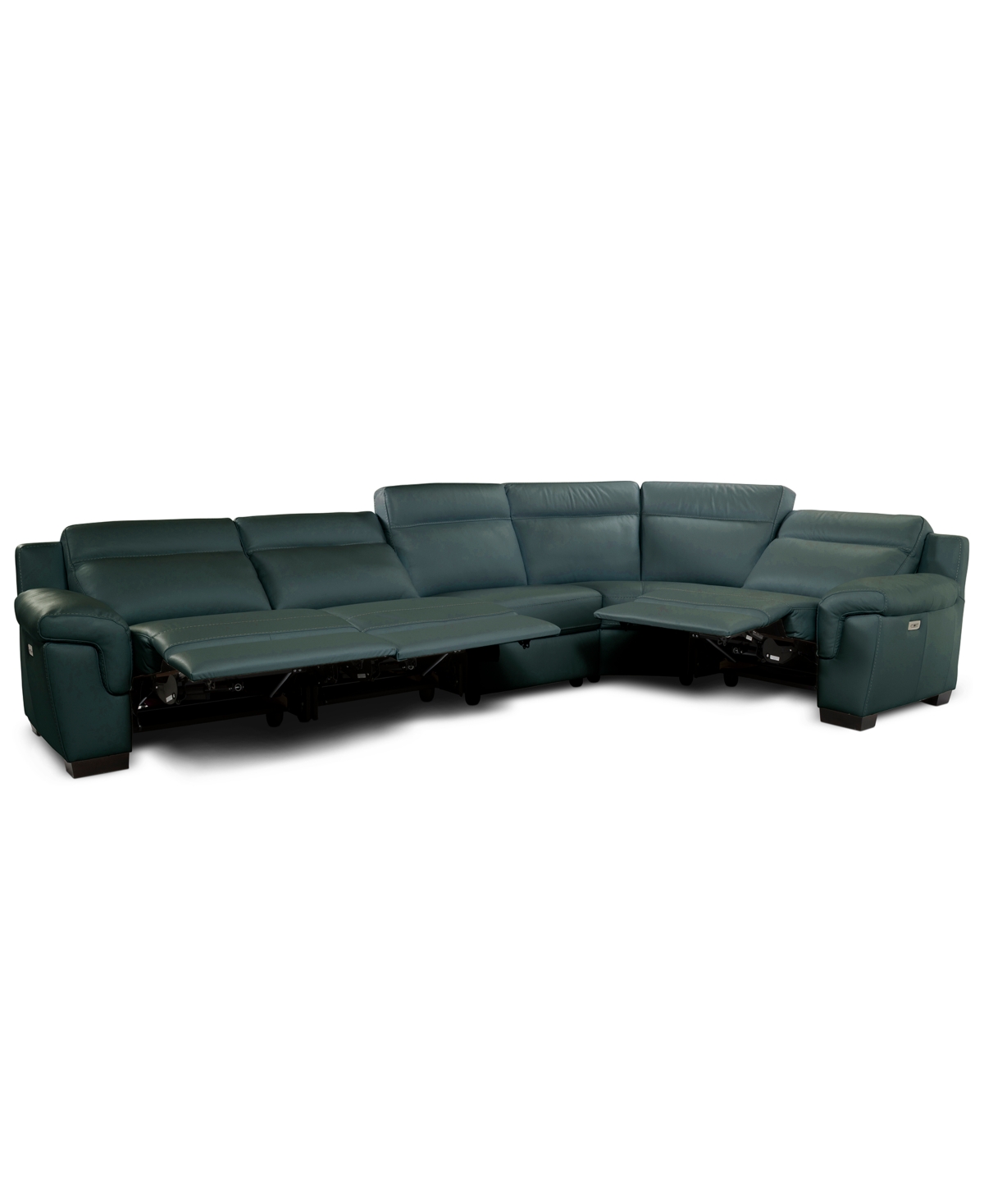Macy's Julius Ii 5-pc. Leather L Sectional With 3 Power Recliners,  Exclusive In Blue