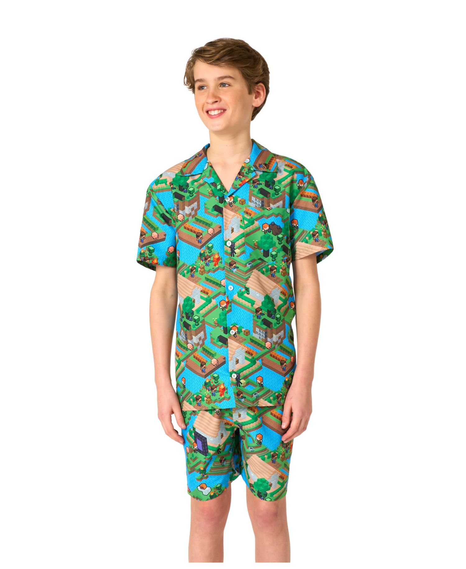 Big Boys 2-Piece Minecraft Summer Short Sleeve Shirt and Shorts Set