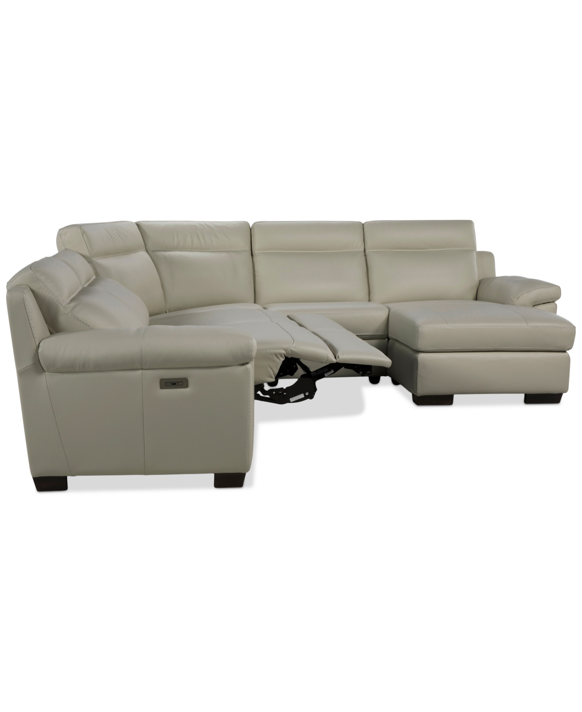 Macy's Julius Ii 5-pc. Leather Chaise Sectional With 2 Power Recliners,  Exclusive In White