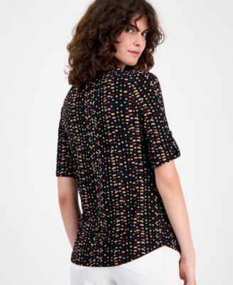 Women's Printed Roll-Tab Top