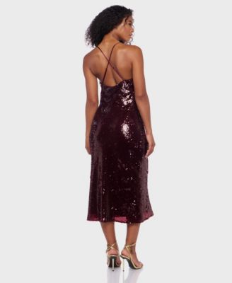 Juniors' Sequined Mesh Midi Dress