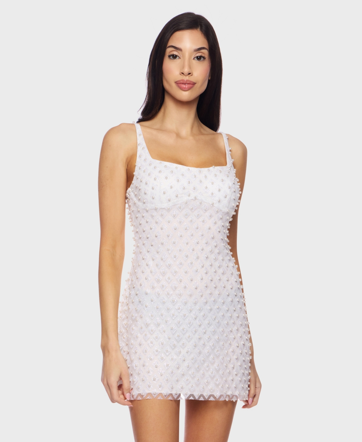 Alex & Sophia Juniors' Embellished Mesh Bodycon Dress In White