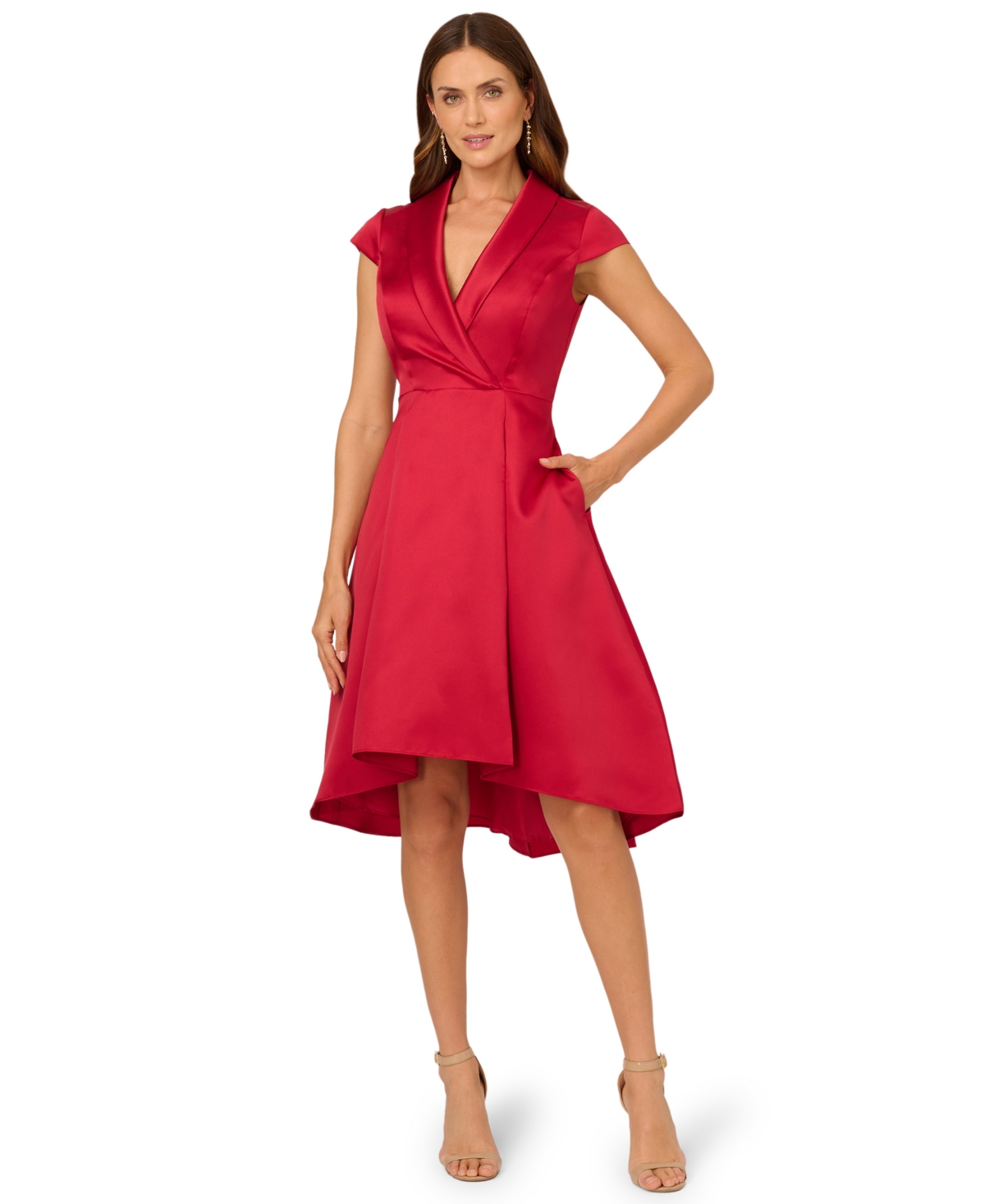 Women's Cap-Sleeve High-Low-Hem Dress - Haute Red