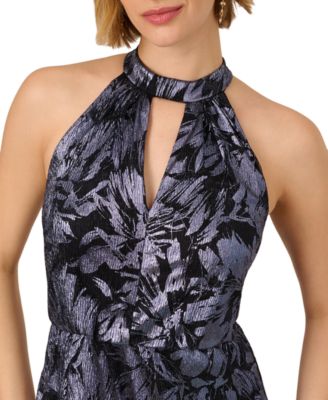 Women's Crinkle Metallic Halter Gown