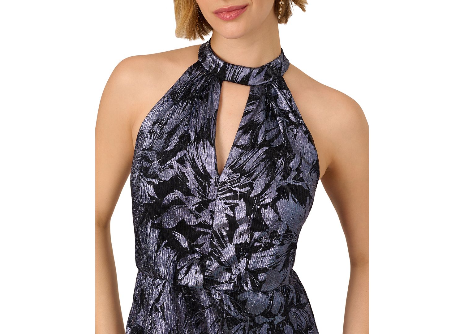 Women's Crinkle Metallic Halter Gown