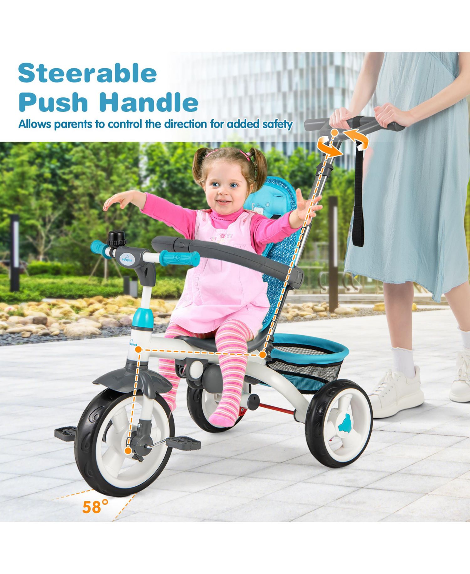 Baby Tricycle Stroller 6-in-1 Kids Push Trike w/ Removable 5-Position Canopy