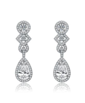 Sterling Plated With Colored and Clear Cubic Zirconia Dangle Earrings