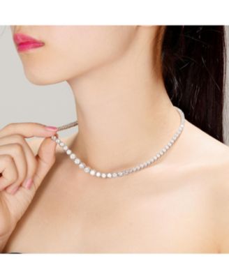 Sterling Silver with Cubic Zirconia Graduated Circle Link Tennis Necklace