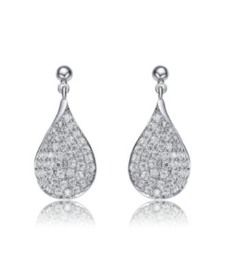 White Gold Plating with French Pave Clear Cubic Zirconia Raindrop Pear Dangle Earrings