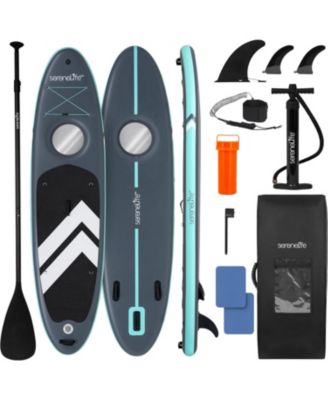 Inflatable Stand-Up Paddle-Board with Window - Includes Double-Action Hand Pump, 3-Piece Aluminum Paddle, Leash, Removable Fin