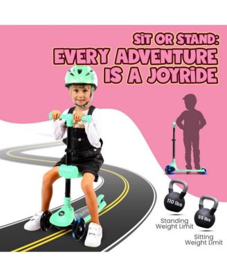 3-Wheel Foldable Kids Scooter - Child Toy Scooter with Built-in LED Wheel Lights, Foldable Seat (Mint Green)