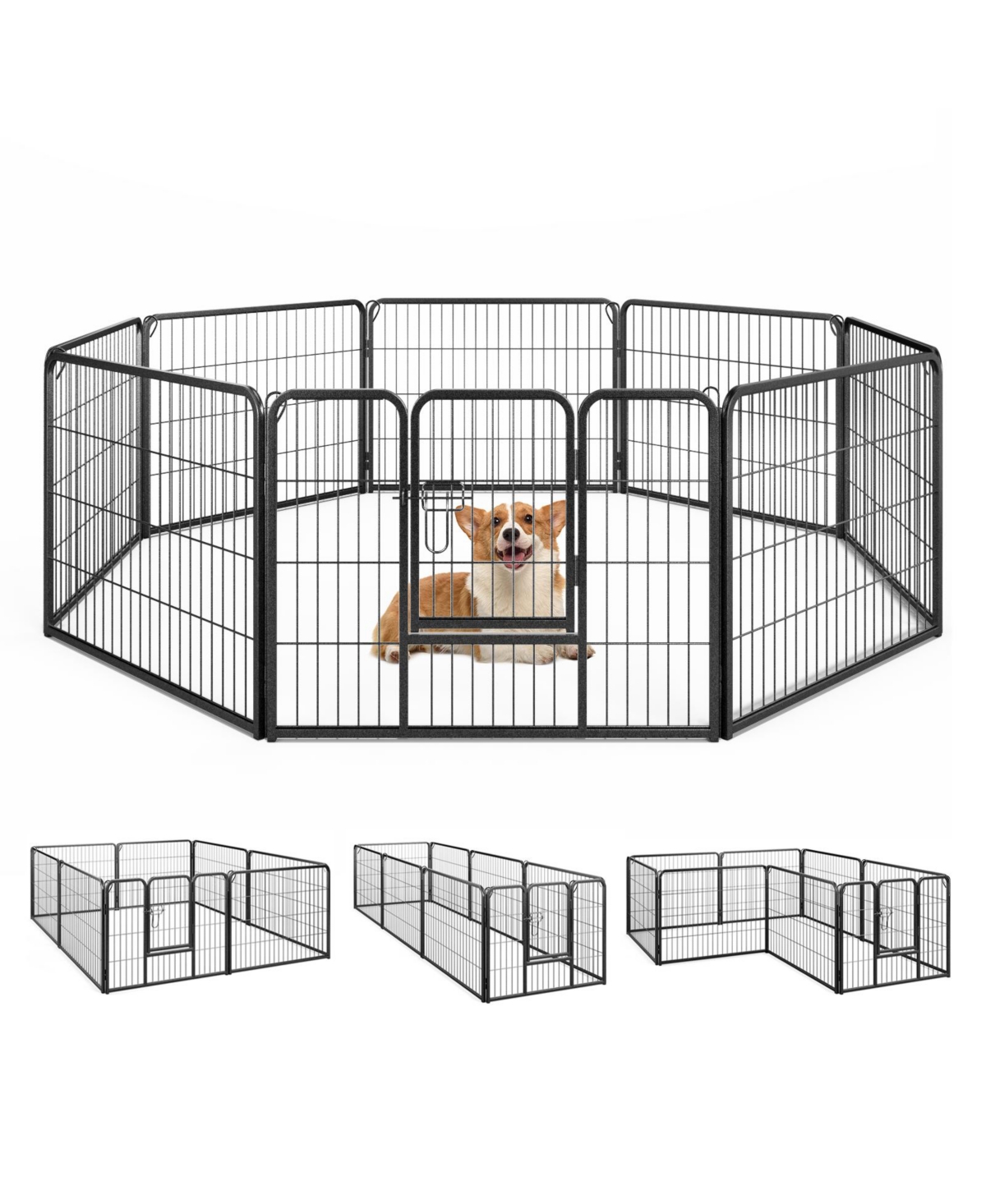 8 Panel 24 Inch Height Pet Fence Indoor Outdoor - Black