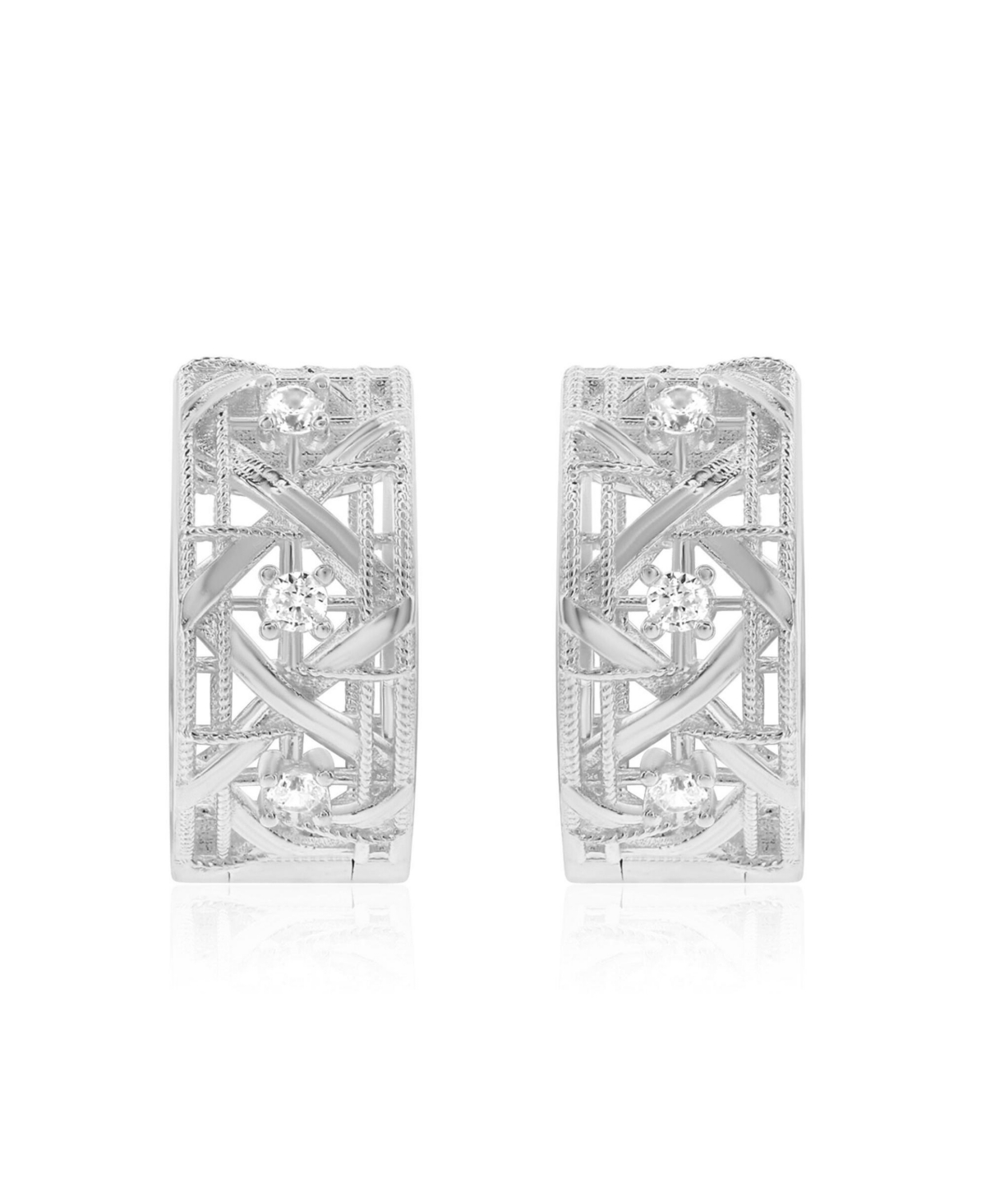 Suzy Levian Sterling Silver & Cubic Zirconia Cutout Huggie Hoop Earrings - Silver