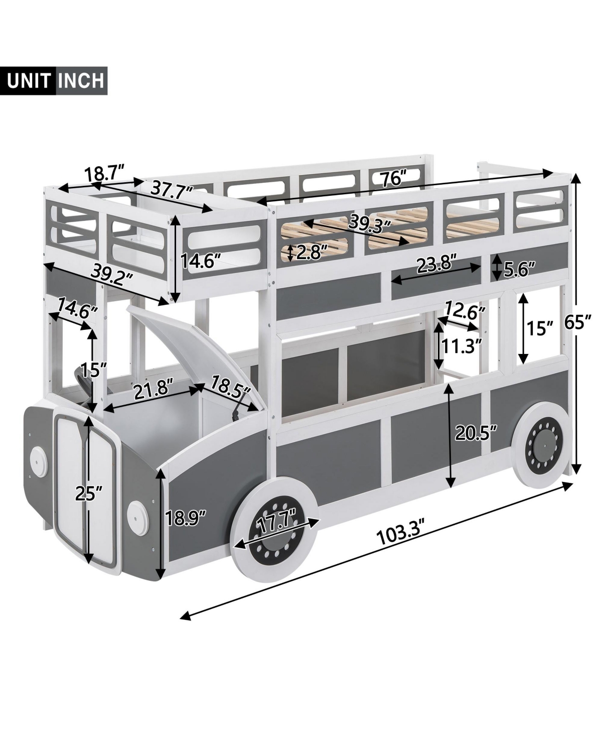 Boyel Living Twin over Twin Bus-shaped Bunk Bed with Wheels and Storage