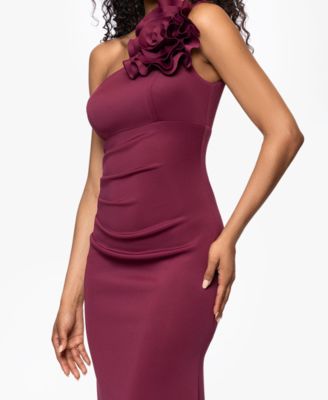 Women's Scuba One-Shoulder Flower Long Sheath Dress