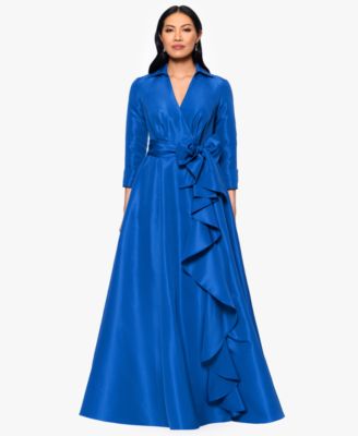 Betsy & Adam - Women's Taffeta Ruffled Long Wrap Dress
