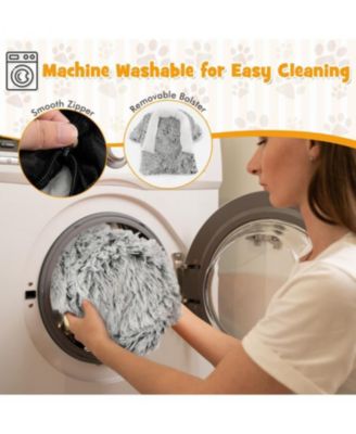 Gray Plush Calming Dog Couch Bed with Anti-Slip Bottom