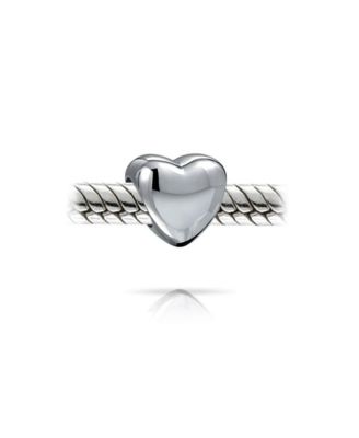 Set of 2 Simple Heart Bead Charm Sterling Silver for European Bracelet