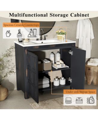 36" Bathroom Vanity Organizer with Ceramic Sink, Stylish & Functional Storage