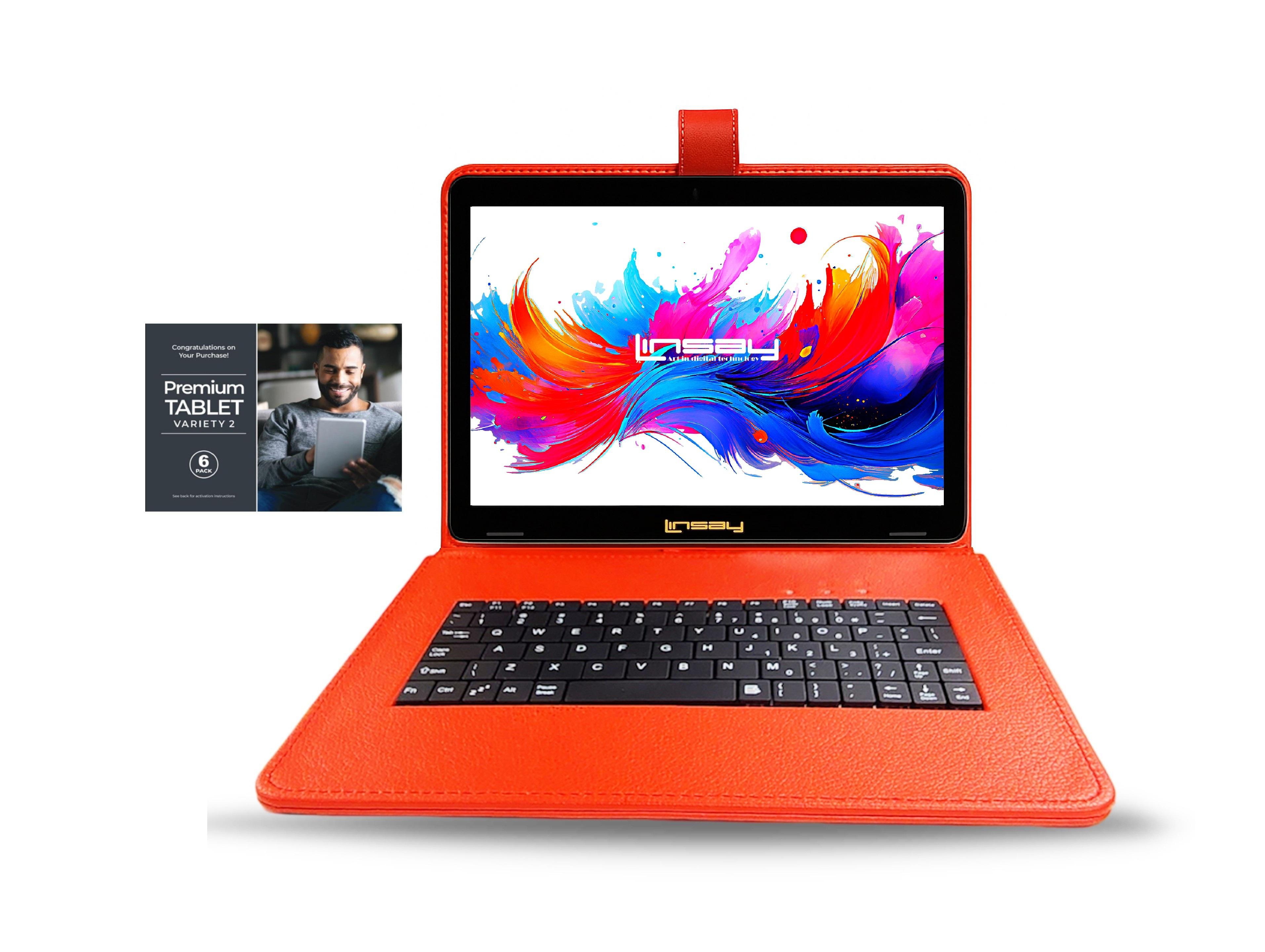 Linsay 10.1"Octa Core 256GB Storage Android 15 Tablet with Red Style Keyboard Premium Tablet Variety Applications