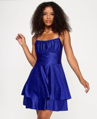 Emerald Sundae - Juniors' Glitter-Knit Fit & Flare Dress