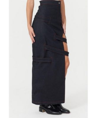 Women's Davidson Maxi Denim Skirt - High-Slit & Strappy