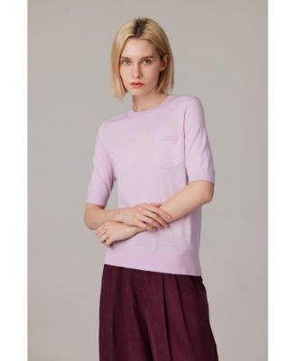 Women's Tissue Weight 75% Merino Wool 25% Silk Crew Neck Short Sleeve T Shirt Sweater | Ultra Soft Machine-Washable Sweaters