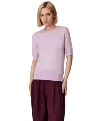 Women's Tissue Weight 75% Merino Wool 25% Silk Crew Neck Short Sleeve T Shirt Sweater | Ultra Soft Machine-Washable Sweaters