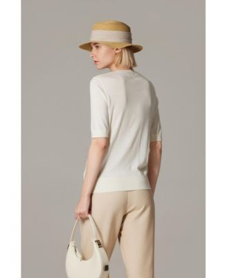 Women's Tissue Weight 75% Merino Wool 25% Silk Crew Neck Short Sleeve T Shirt Sweater | Ultra Soft Machine-Washable Sweaters