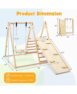 Kids 5-in-1 Indoor Playground w/ Slide Climbing Rock Adjustable Swing Wooden