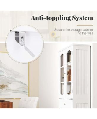 63" MDF Bathroom Cabinet with Tempered Glass Doors, Adjustable Shelves and Large Drawer