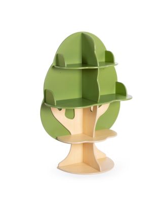 Kids Tree Bookshelf: Library Bookcase, Toddler Book Shelf, Green Wood 4 Tier Bookshelf, Nursery Furniture Decor, Bedroom & Playroom Storage