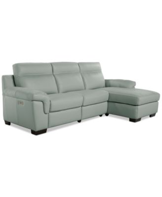 Julius II 3-Pc. Leather Chaise Sectional with 1 Power Recliner, Macy's Exclusive
