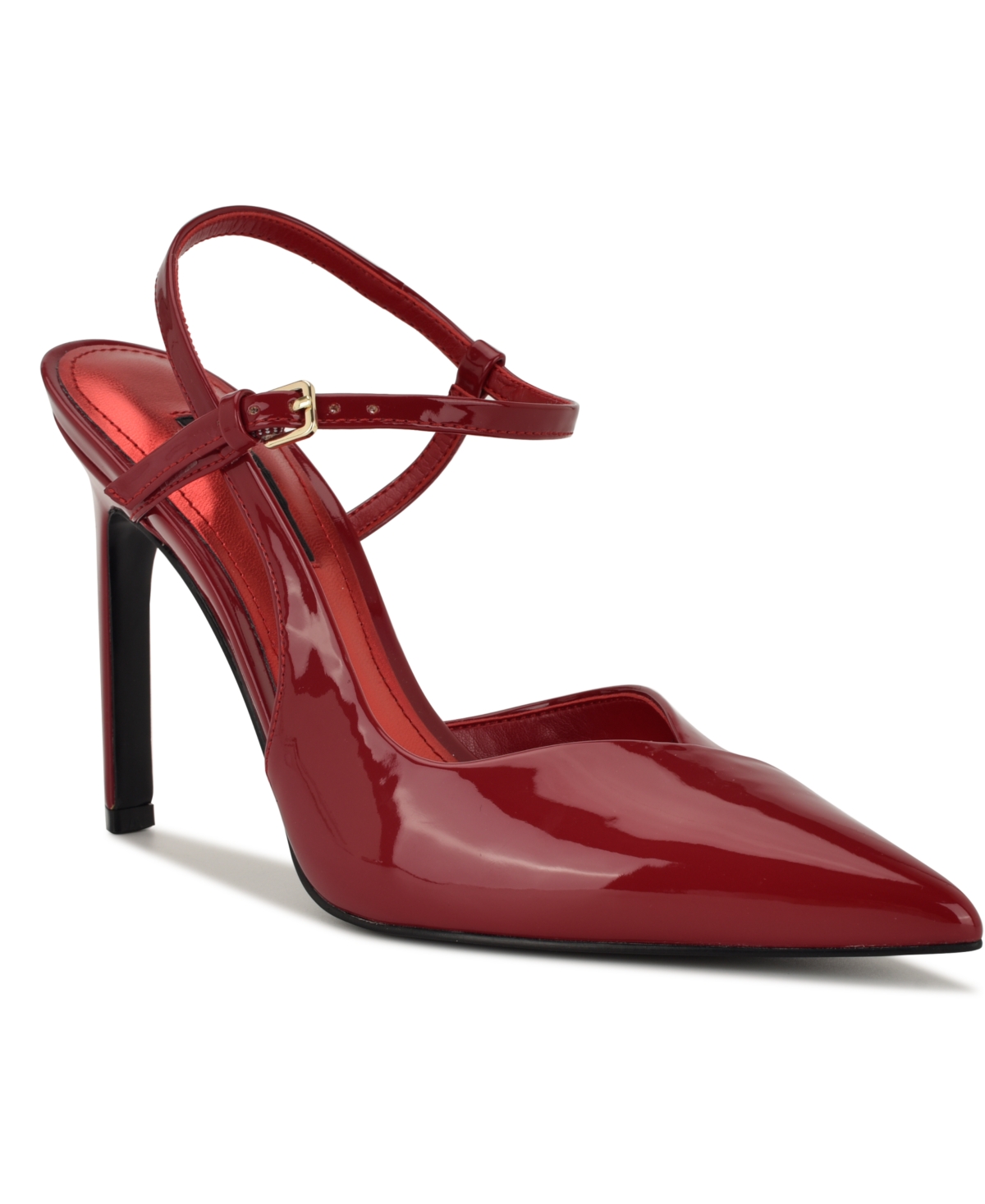 Nine West Franka Ankle Strap Pointed Toe Pump In Red
