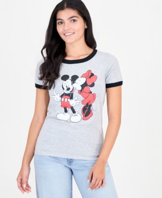 Juniors' Mickey & Minnie Graphic-Print T-Shirt