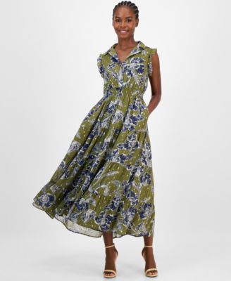 Anne Klein - Plus Size Floral-Print Smocked Shirtdress