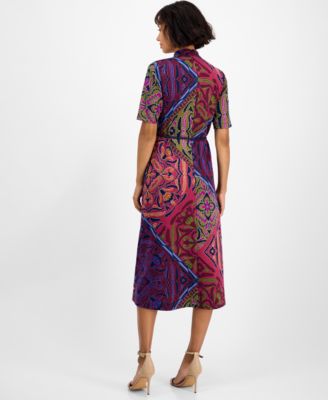 Petite Mock Neck Printed Midi Dress
