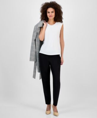 Scoop-Pleat-Neck Cap-Sleeve Blouse, Regular & Petite 