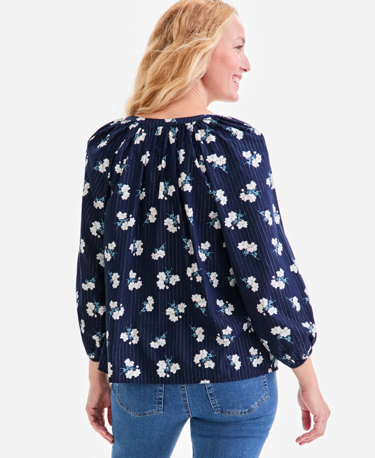 Style & Co Women's Printed Button-Front Raglan-Sleeve Lurex Top, Macy's Exclusive