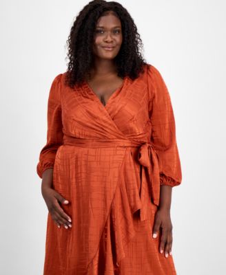 Plus Size Surplice V-Neck Belted Midi Dress