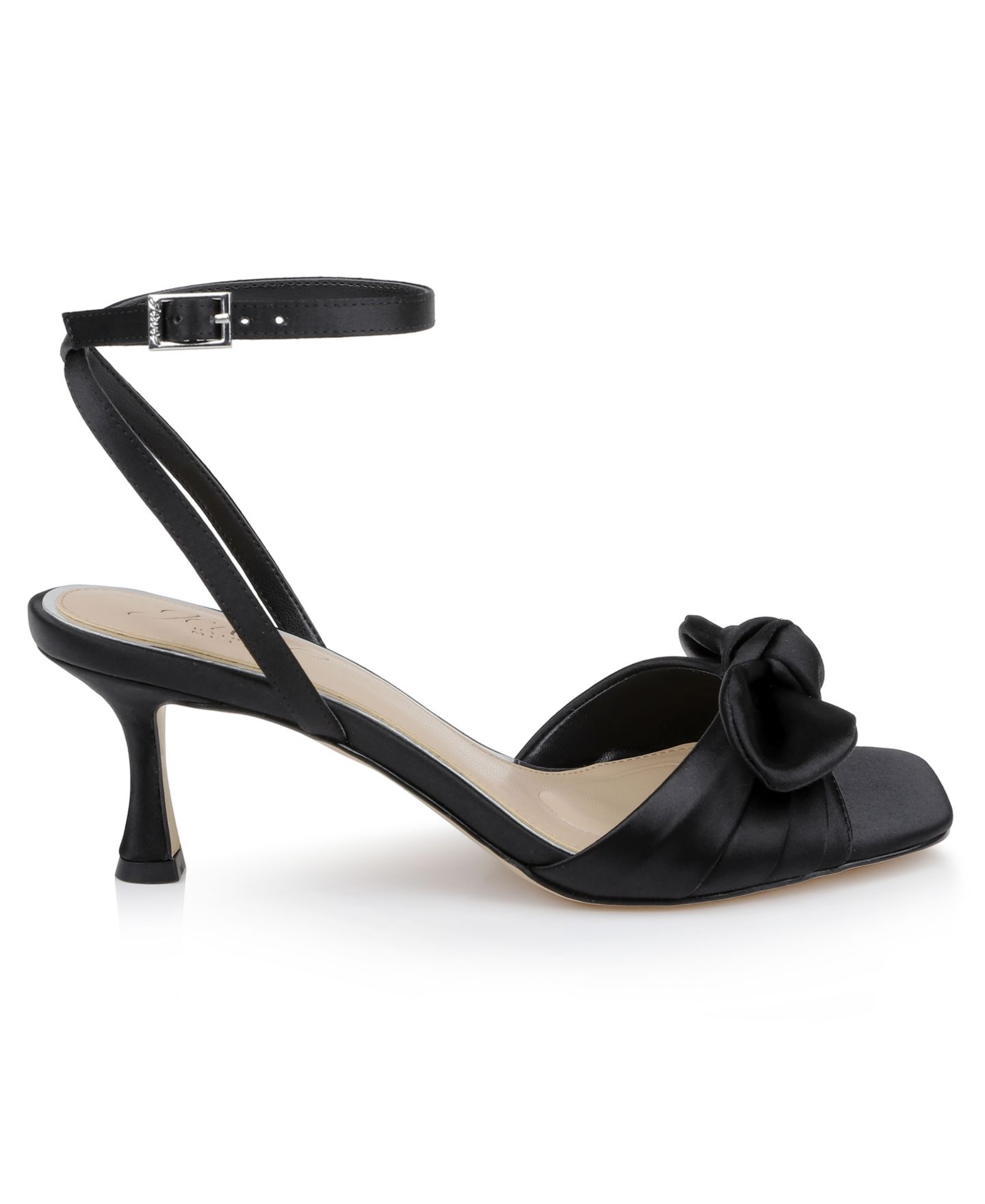 Женские сандалии Jewel Badgley Mischka Emeli Bow Square Toe, цвет: Чёрный атласный — фото 3