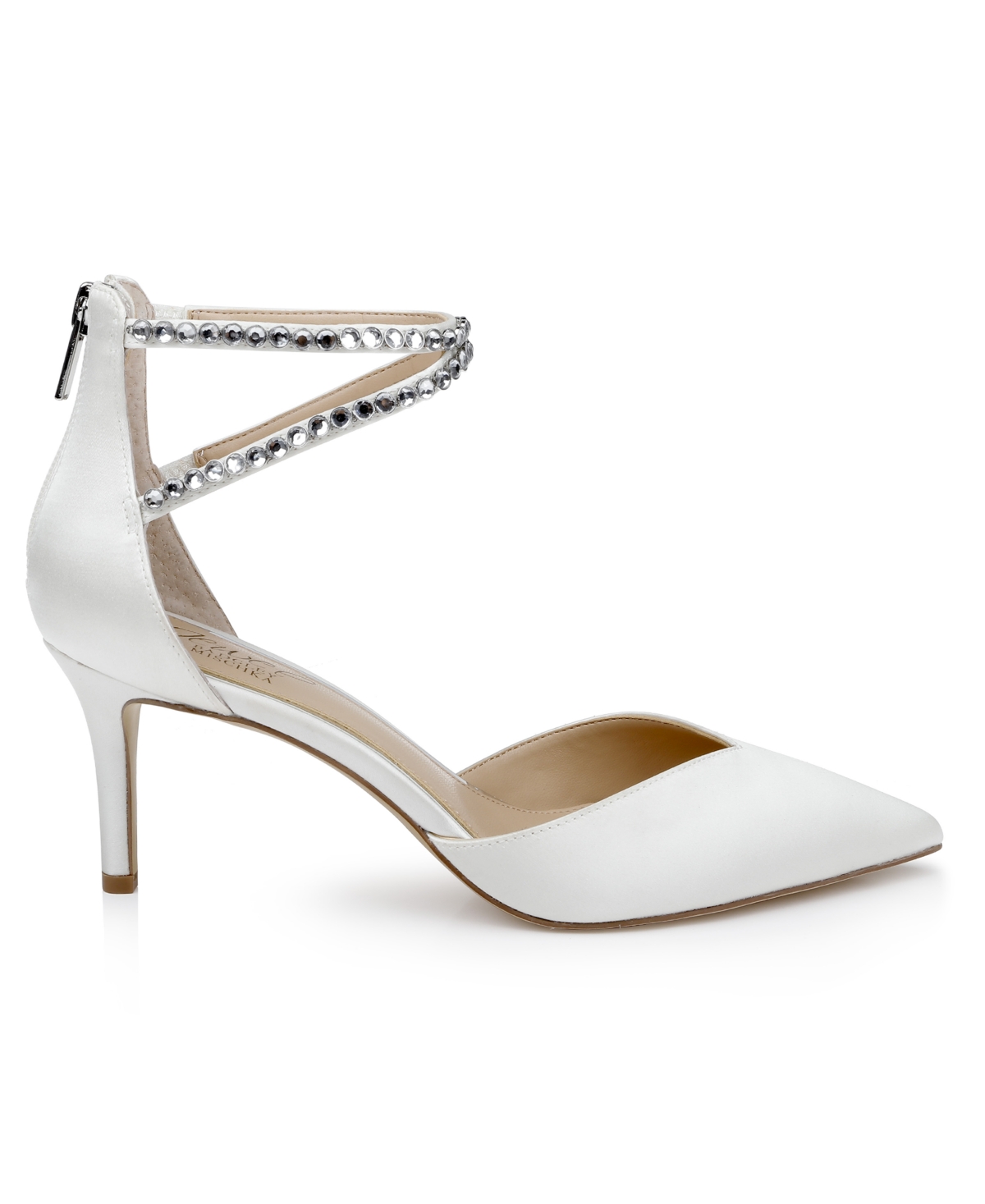 Jewel Badgley Mischka Emmi Ankle Strap Pointed Toe Pump In White