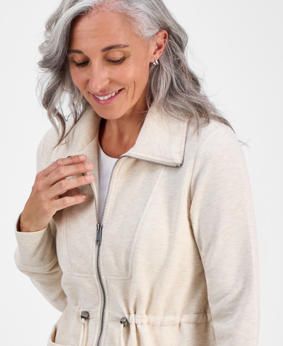 Style & Co Petite Cloud Fleece Full-zip Anorak Sweatshirt, Macy's Exclusive
